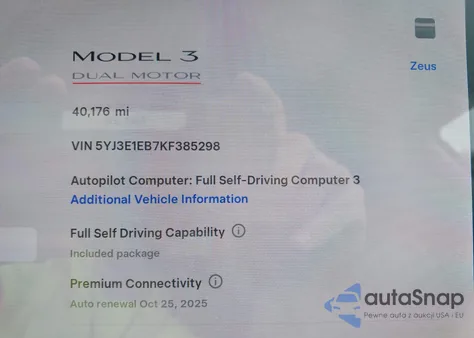 2019 Tesla Model 3 из США, поврежденный, VIN 5YJ3E1EB7KF385298